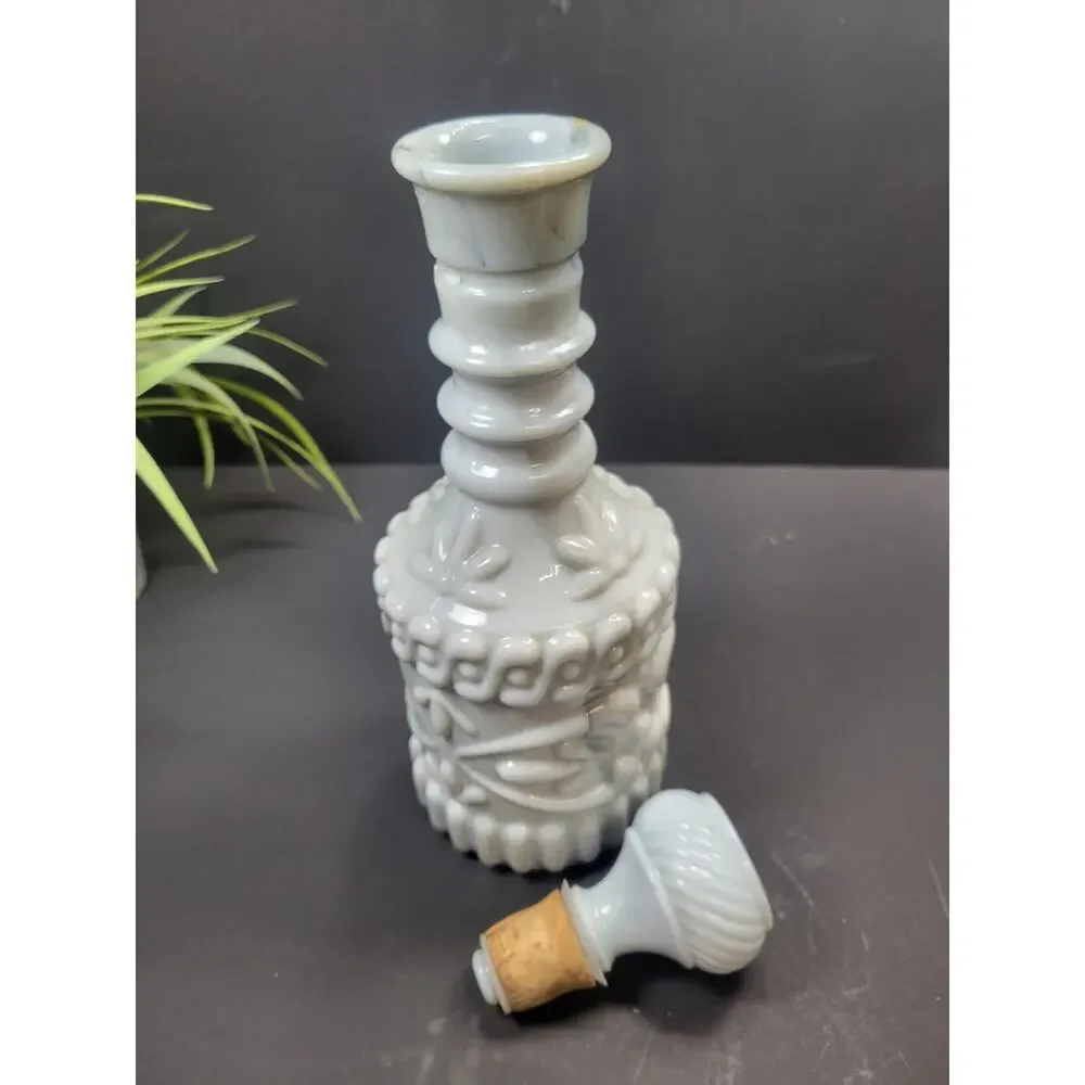 Vintage Jim Beam Slag Glass Decanter Marbled Gray Blue Milk Glass Barware Bottle